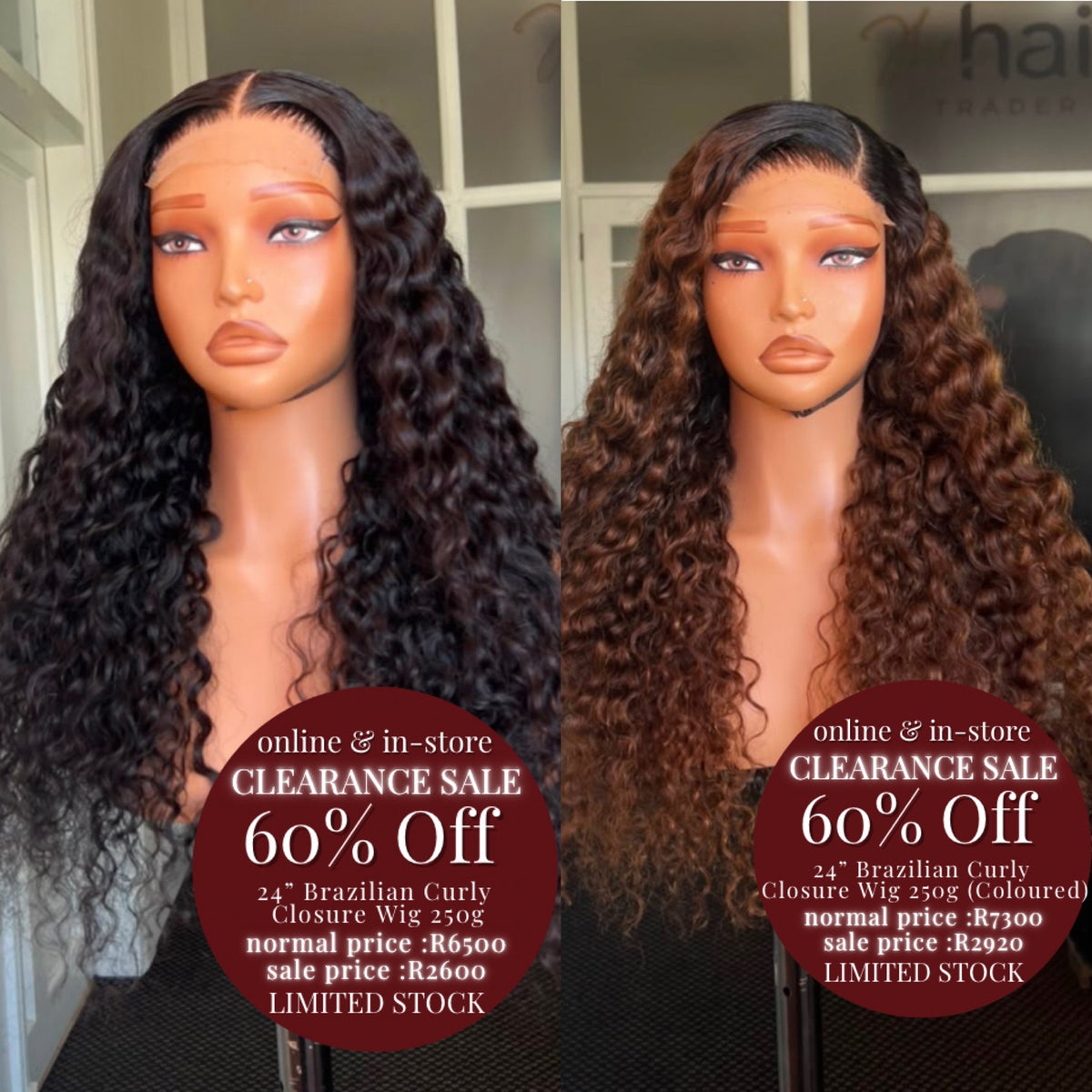 CLEARANCE 24” Brazilian Curly Closure Wig 250g