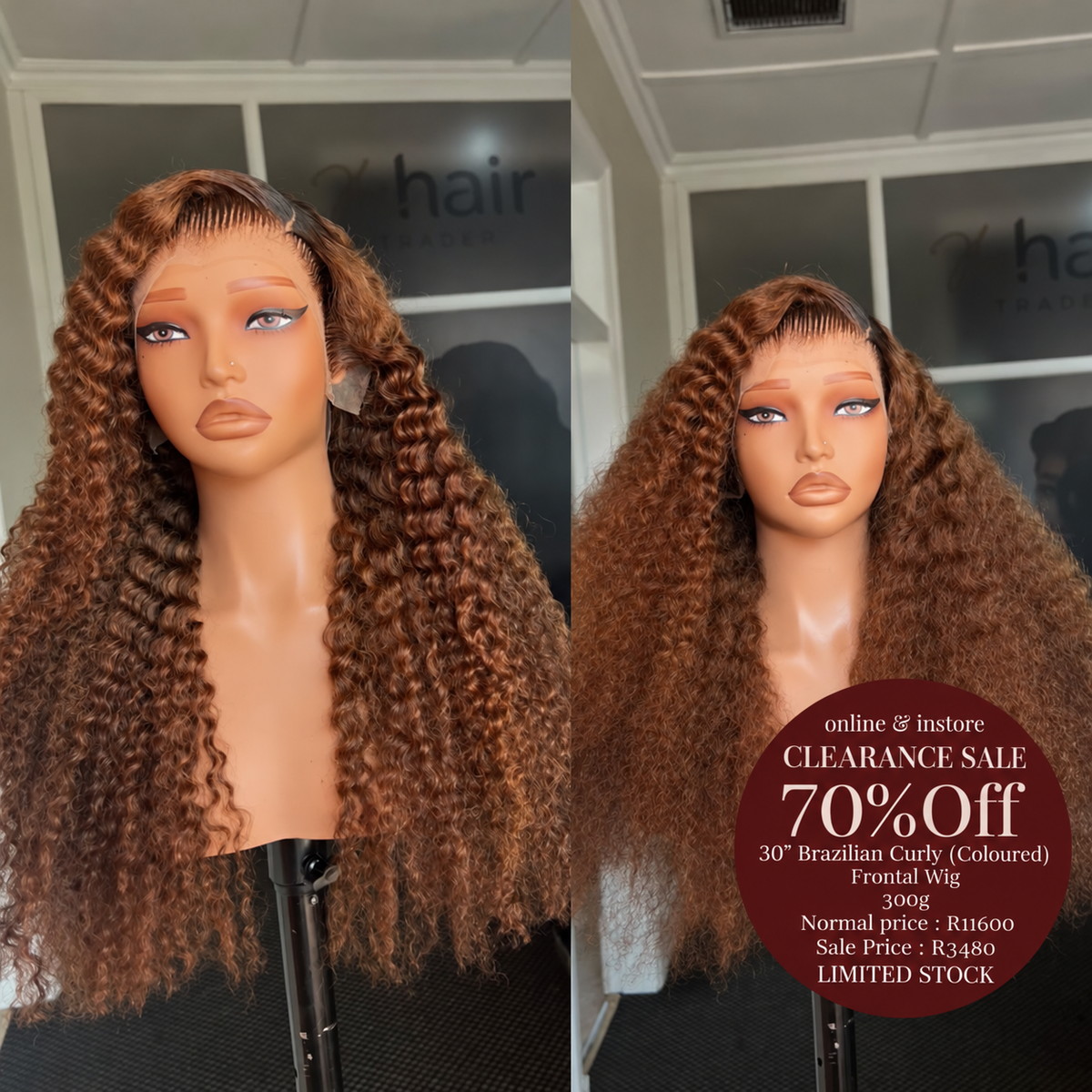 CLEARANCE 30” Brazilian Curly Frontal Wig 300g (Coloured)