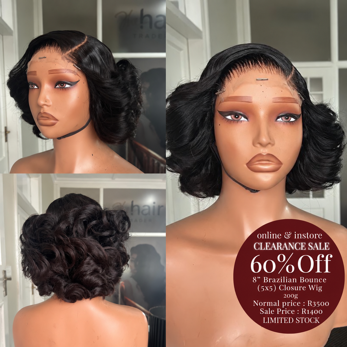 CLEARANCE 8” Brazilian (5x5) Closure Wig 200g