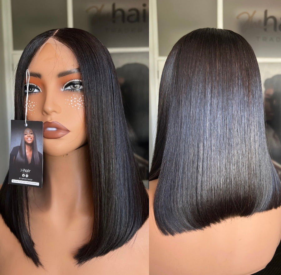 8”–18” Virgin Vietnamese SDD Bone Straight Bob Wig (Natural Black) - 12”