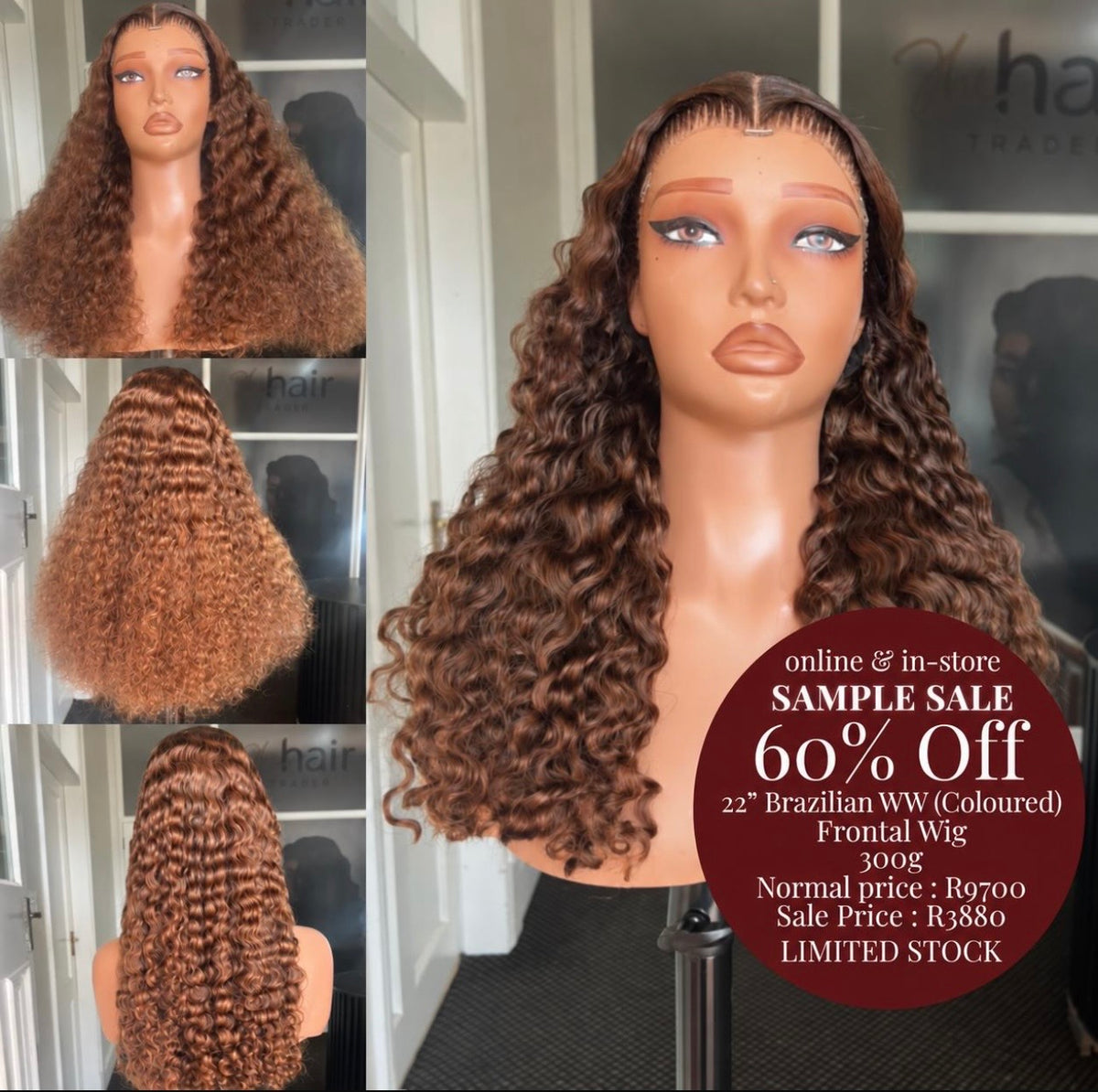 SAMPLE SALE 22” Brazilian Water Wave Frontal Wig 300g (Coloured)