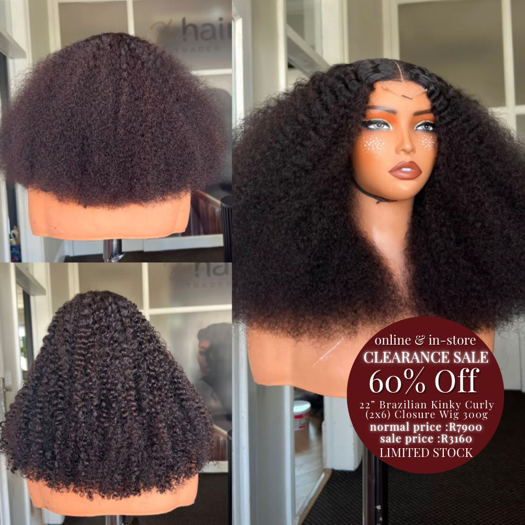 SAMPLE SALE 22” Brazilian Kinky Curly(2x6) Closure Wig 300g