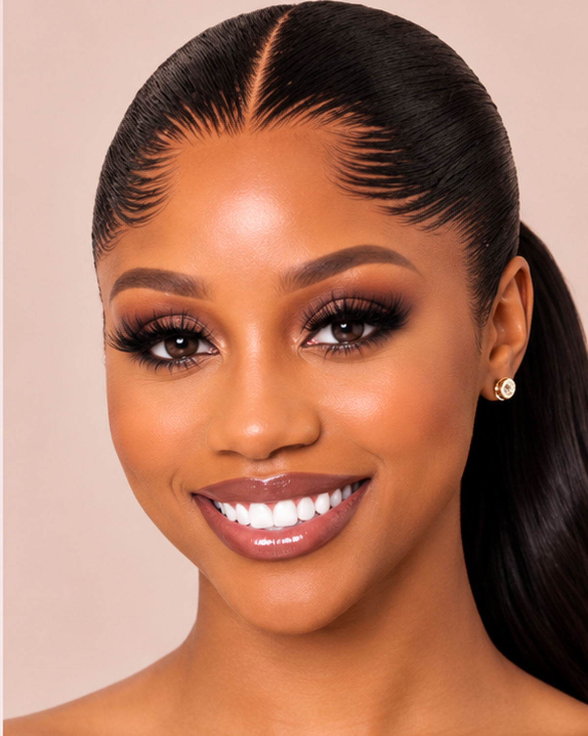 HD Lagos Hairline Piece with matched Best Sellers blush background